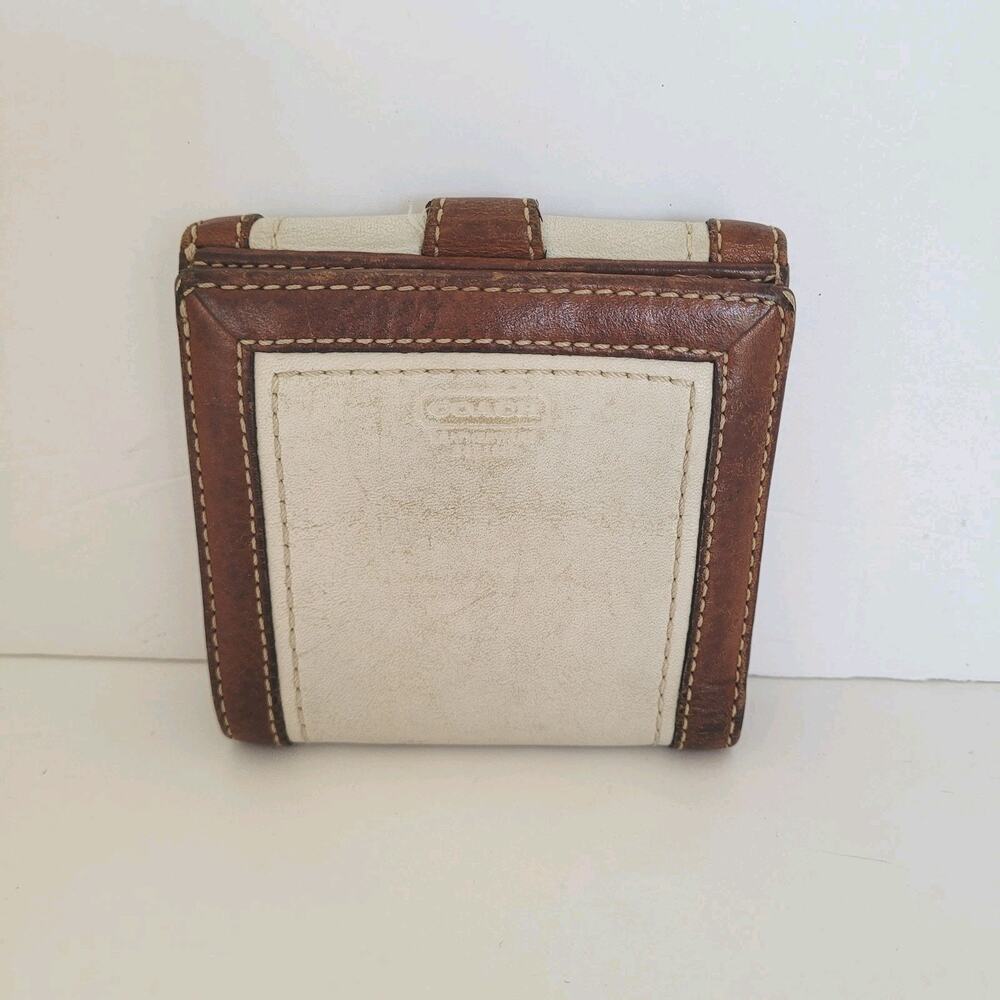 Coach Wallet Leather Bifold 5x4 Small White Brown Buckle Retro Vintage Two Tone - Picture 2 of 12